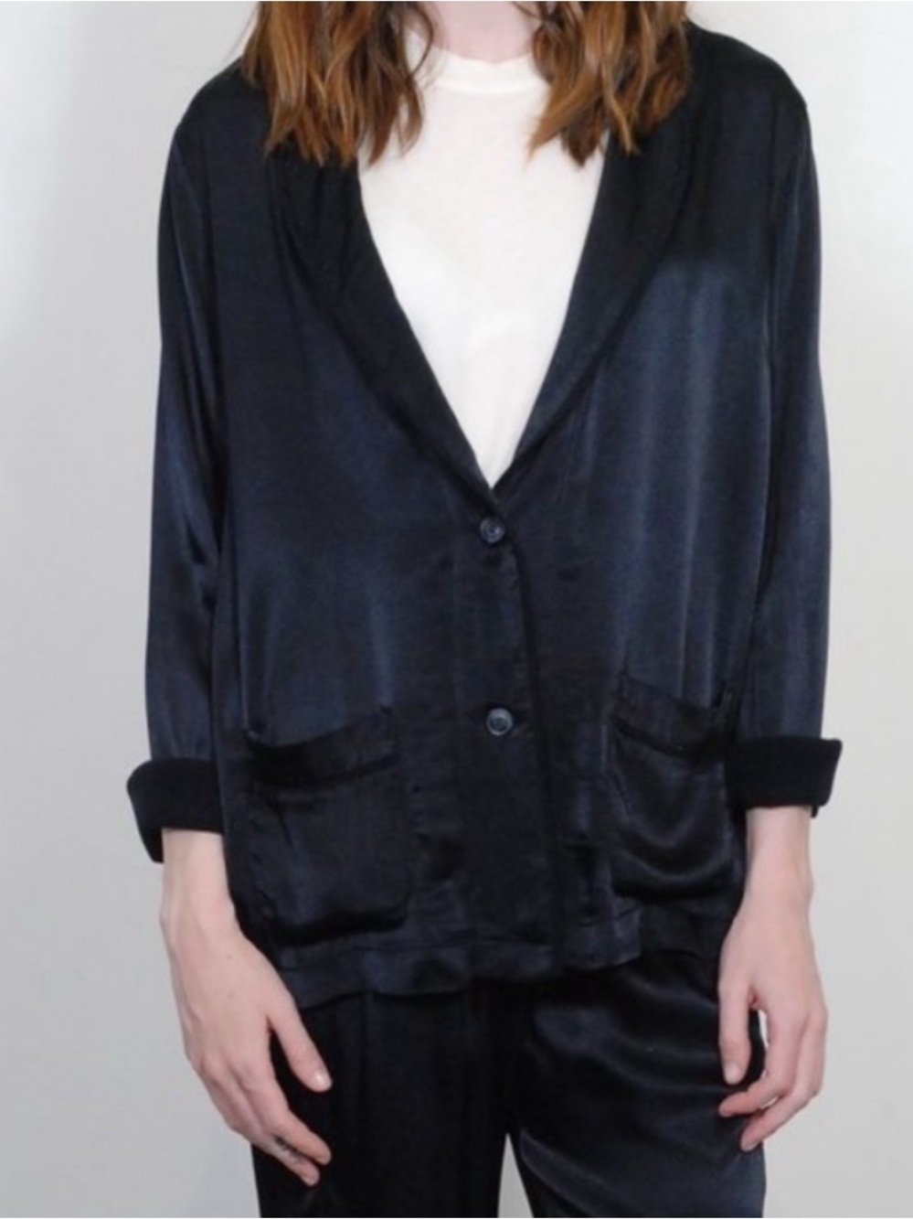 XiRENA Black Satin Relaxed Blazer